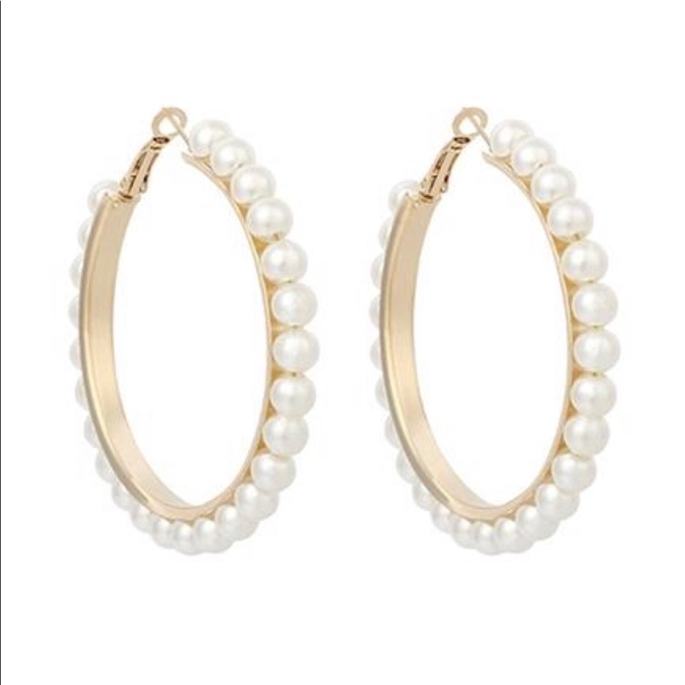 New Gold pearl hoops earrings